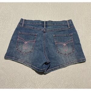 Vanilla Star Jean Shorts Juniors 9 Blue Denim Embroidered Pink Stitching Pockets